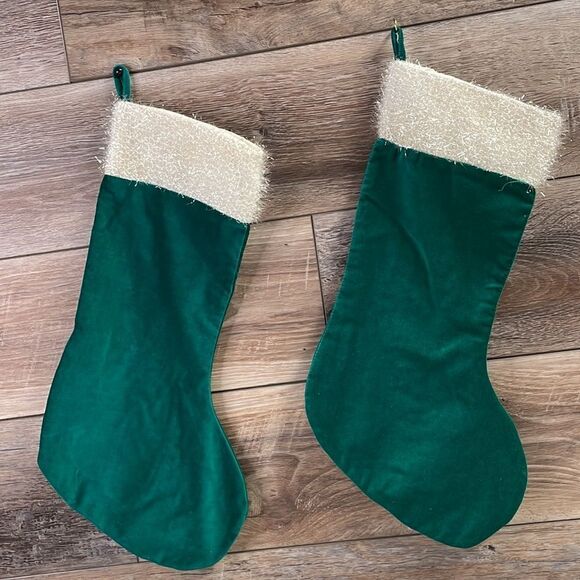 Old Navy Christmas Velvet Stockings Sequin Santa Rocking Reindeer Holiday Green - Picture 7 of 7